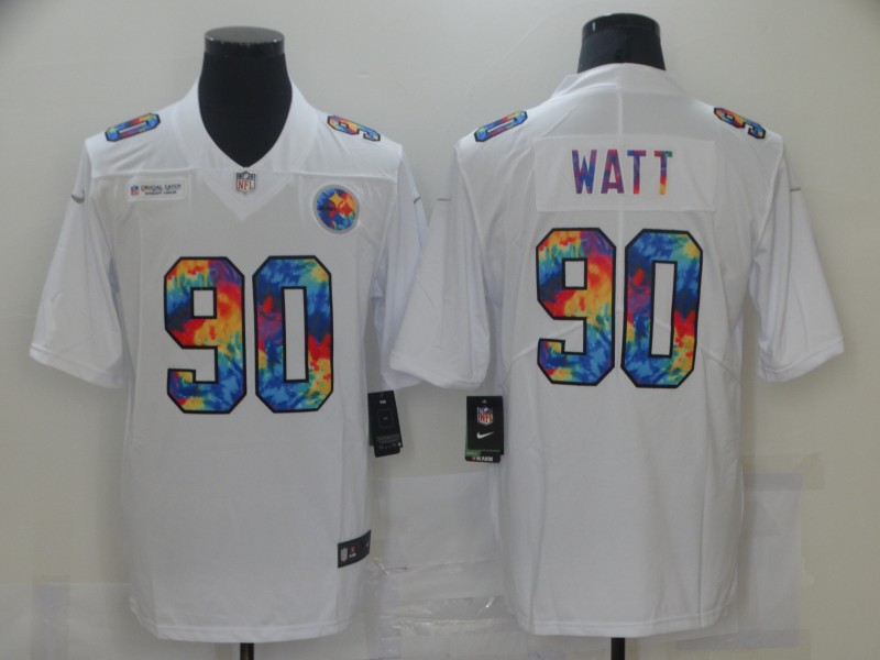 Men Pittsburgh Steelers #90 T.J. Watt White Nike Rainbow version 2021 NFL Jersey->los angeles dodgers->MLB Jersey